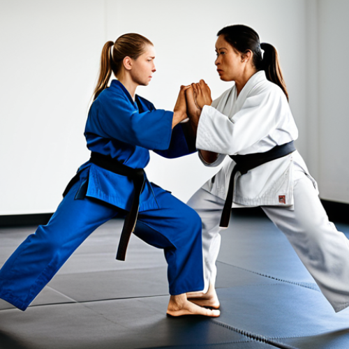 Home 7 A diverse group of adult women, fully clothed in modest, professional martial arts gis and athletic wear, actively practicing self-defense techniques in a clean, brightly lit dojo. They are engaged in collaborative training, assisting each other with focused and determined expressions, demonstrating discipline and a strong sense of sisterhood. The atmosphere is supportive and empowering. Perfect anatomy, correct proportions, natural poses, well-formed hands, proper finger count, natural body proportions, safe for work, appropriate content, fully clothed, modest, family-friendly.
