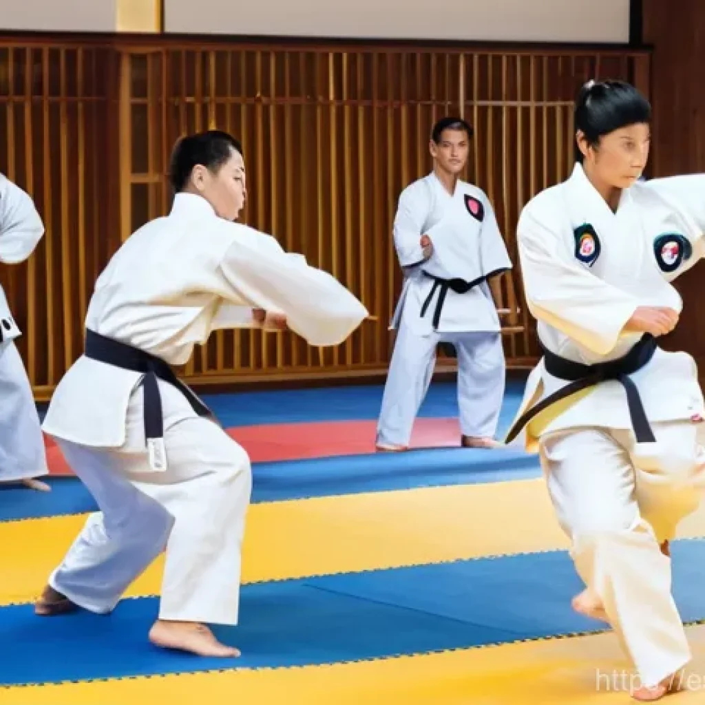 격투기 연습 장소 서울 - A diverse group of adult and teenage students, including several foreigners, are deeply engaged in a...