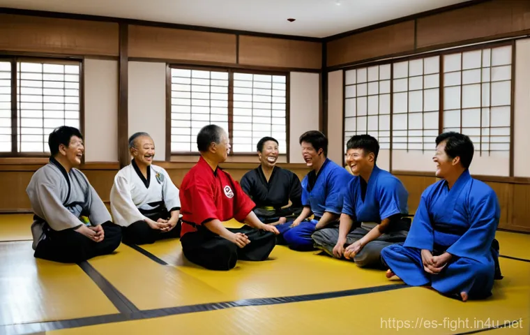 격투기 연습 장소 서울 - A vibrant and energetic scene inside a modern martial arts gym in Seoul, showcasing a group of adult...