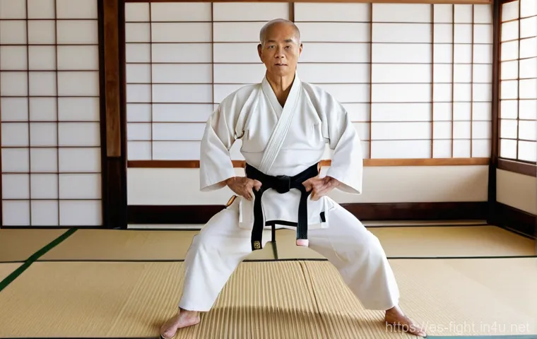 격투기 관련 다큐멘터리 - **Prompt:** A serene and traditional martial arts dojo, bathed in soft, natural light filtering thro...