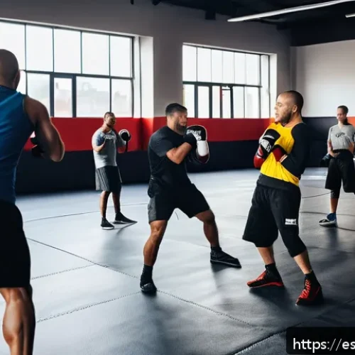 Home 31 격투기 다이어트 성공 사례 - A dynamic scene of a diverse group of adult MMA practitioners training intensely in a modern gym, we...